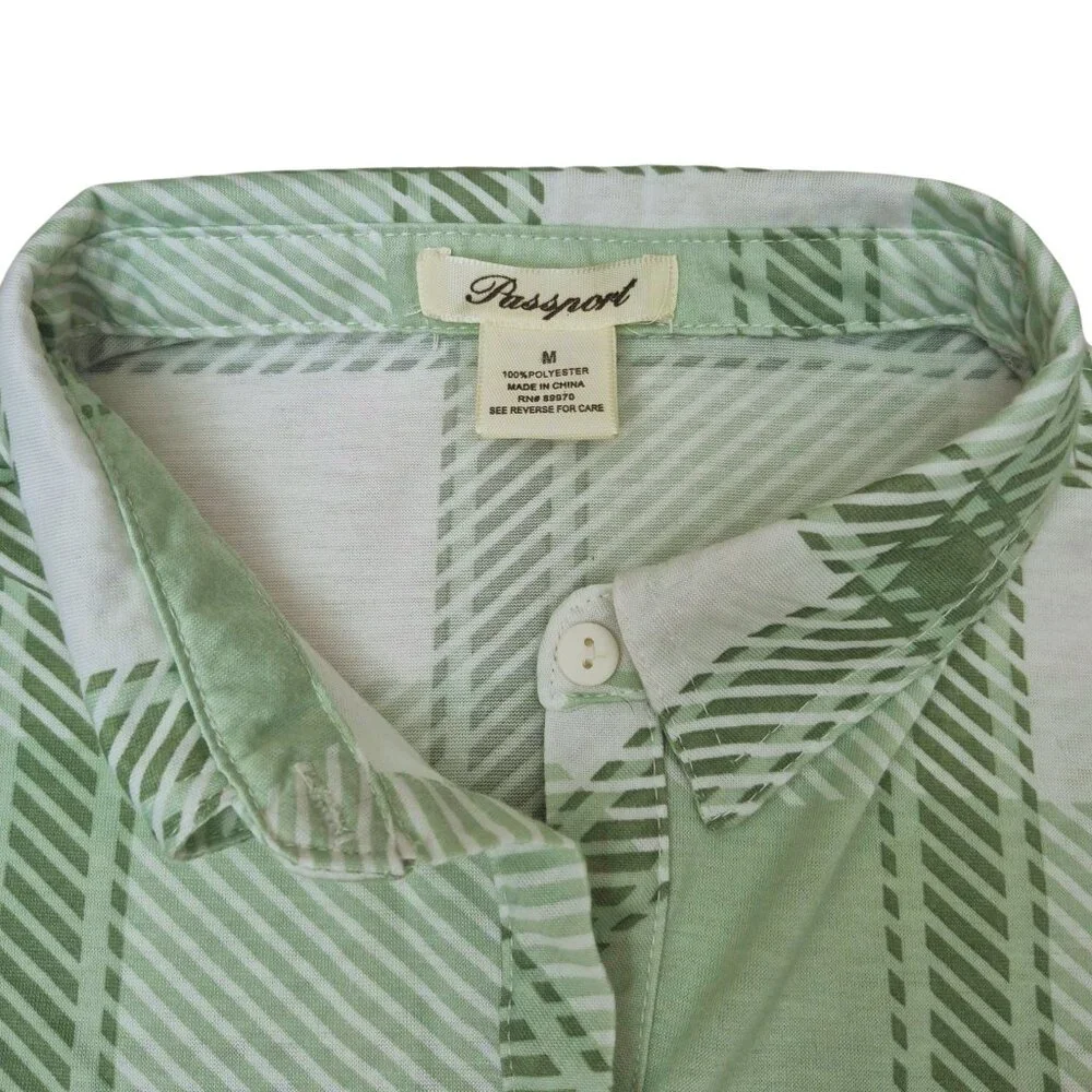 NWT Passport Womens Green Plaid Button Up Shirt Size M Front Tie Roll Tab Sleeve - Picture 3 of 10